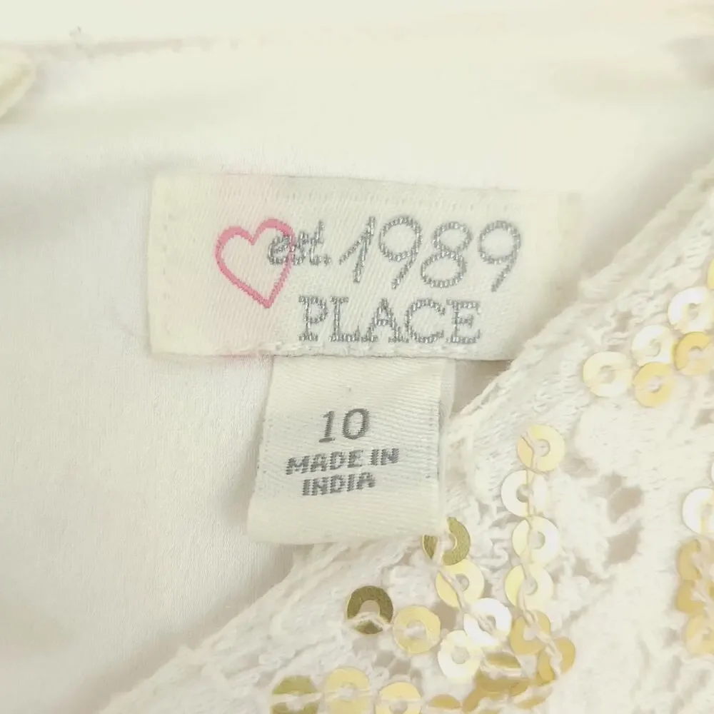 Children's Place  Gold And Ivory Sleeveless Dress Size 10 Girls Kids, Sequins